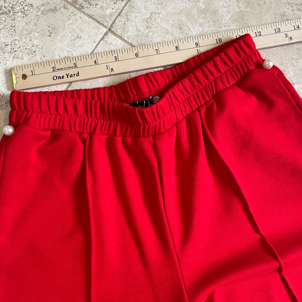 Red Pearl-Accent Wide Leg Pants & Hoodie Set - Picture 6 of 9